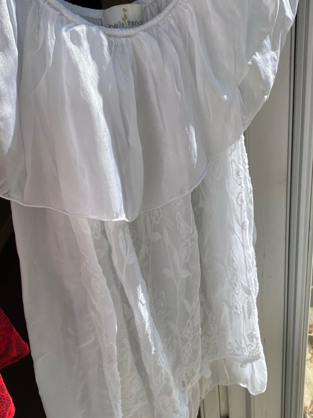 White Ruffle Peasant Tunic Dress - Picture 11 of 13